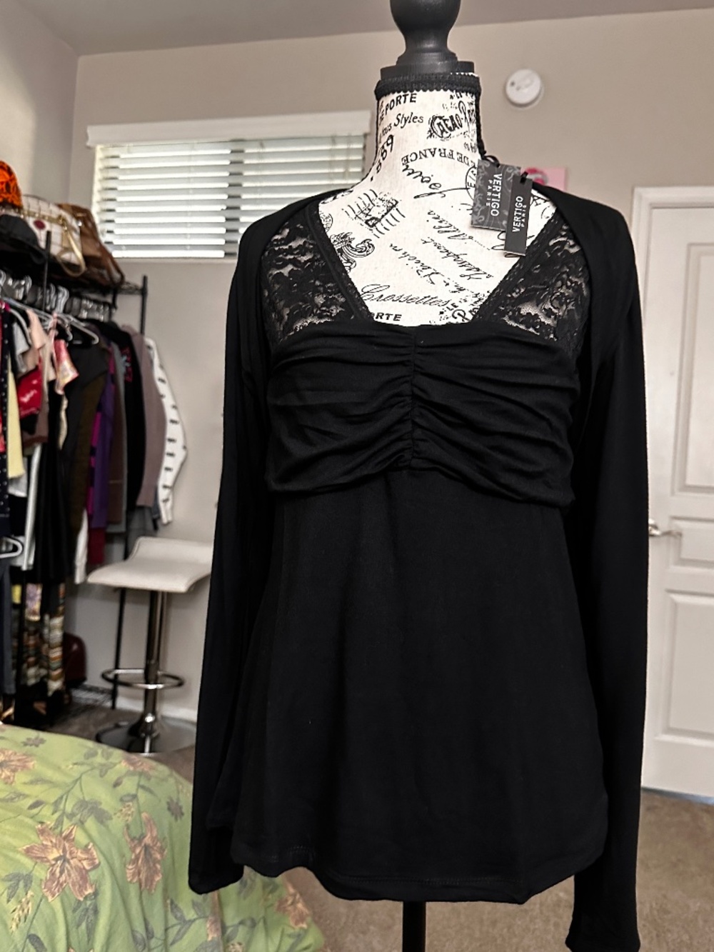 Vertigo Paris black baby doll with lace details deadstock new with tags